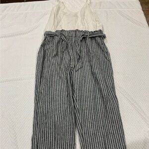 Shinestar White and Black Striped Jumpsuit